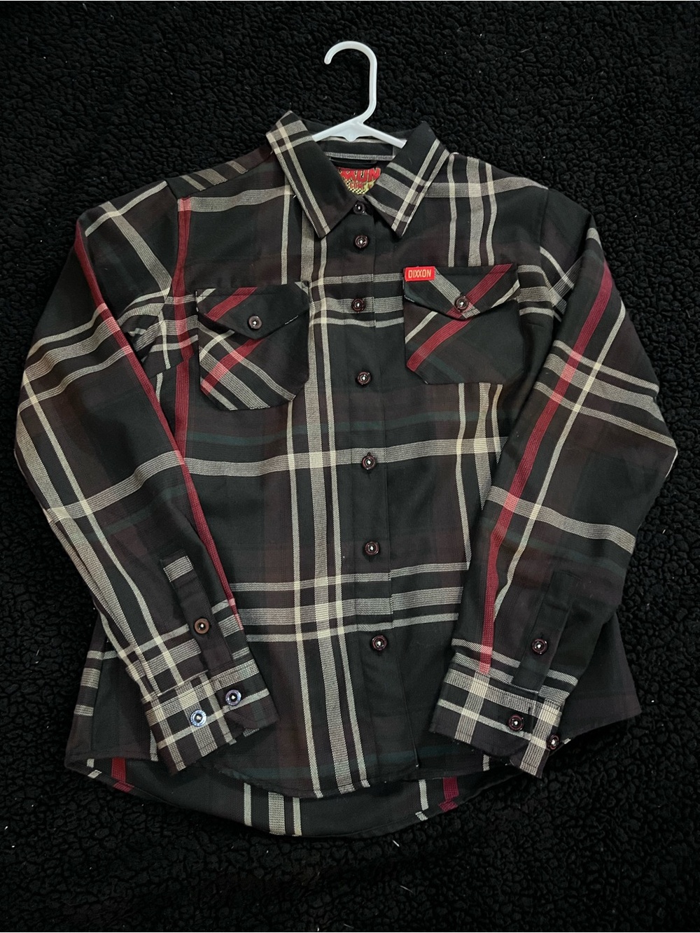 DIXXON Black Plaid Button-Down Shirt with Red and Cream Stripes